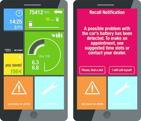 Drivers’ smartphones provide access to an application displaying vehicle information.