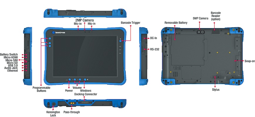 The Endurance Tablet integrates a broad set of I/O and connectivity functions to support diverse communications needs.