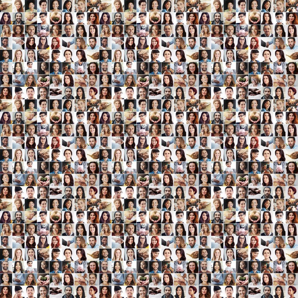 Composite image of many faces used to train machine learning algorithms.