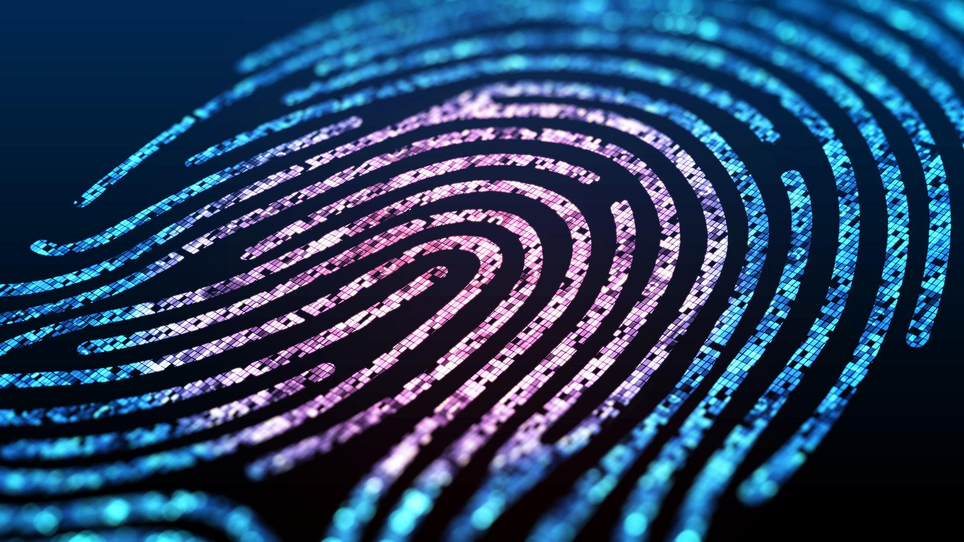 Digital fingerprint scan conveying the notion of cybersecurity and confidential computing..